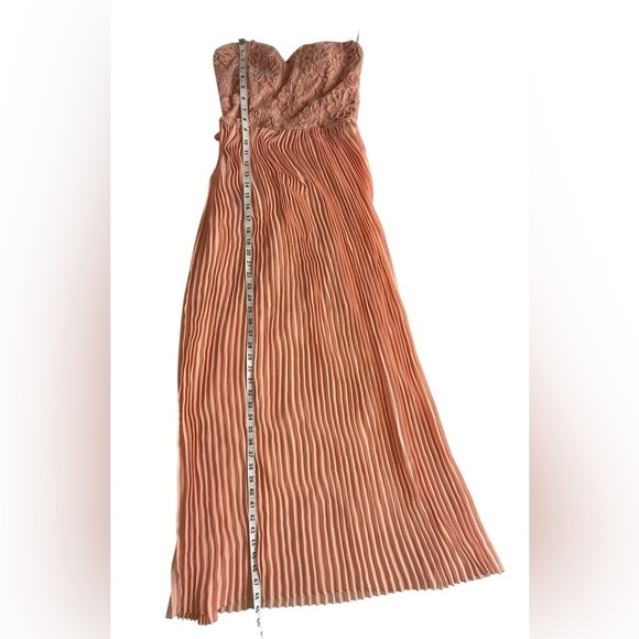 Papaya Strapless Peach Chiffon Maxi Dress M Lace Appliqué Bodice, Pleated Skirt - Picture 9 of 10